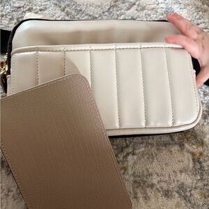 Primark Cream Quilted Crossbody with Taupe Pouch Insert